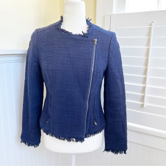 J. Crew Jackets & Blazers - J. Crew E8493 Navy Blue Tweed Motorcycle Jacket Blazer Women’s Size 6